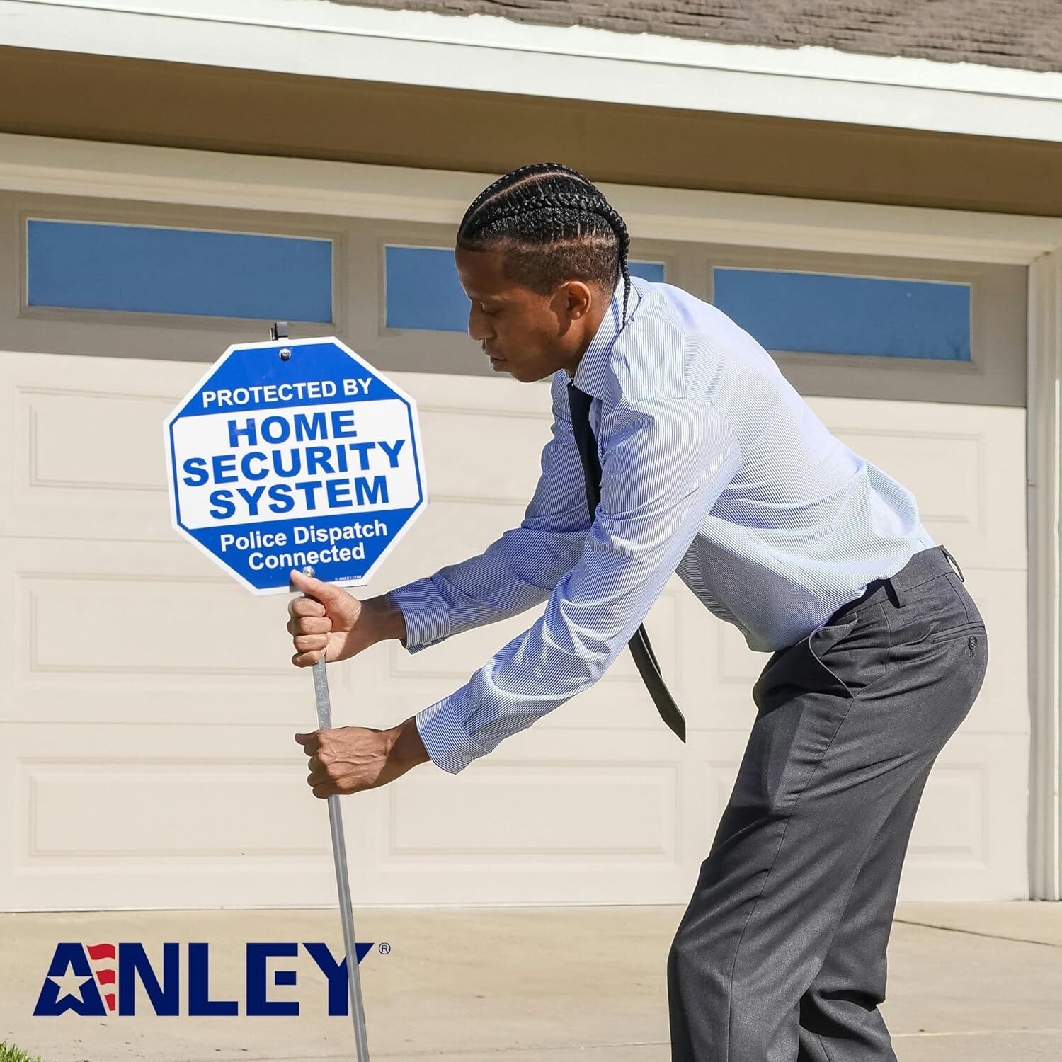 Anley Aluminum Protected By Home Security System Yard Sign 10x10 & Ground Stake