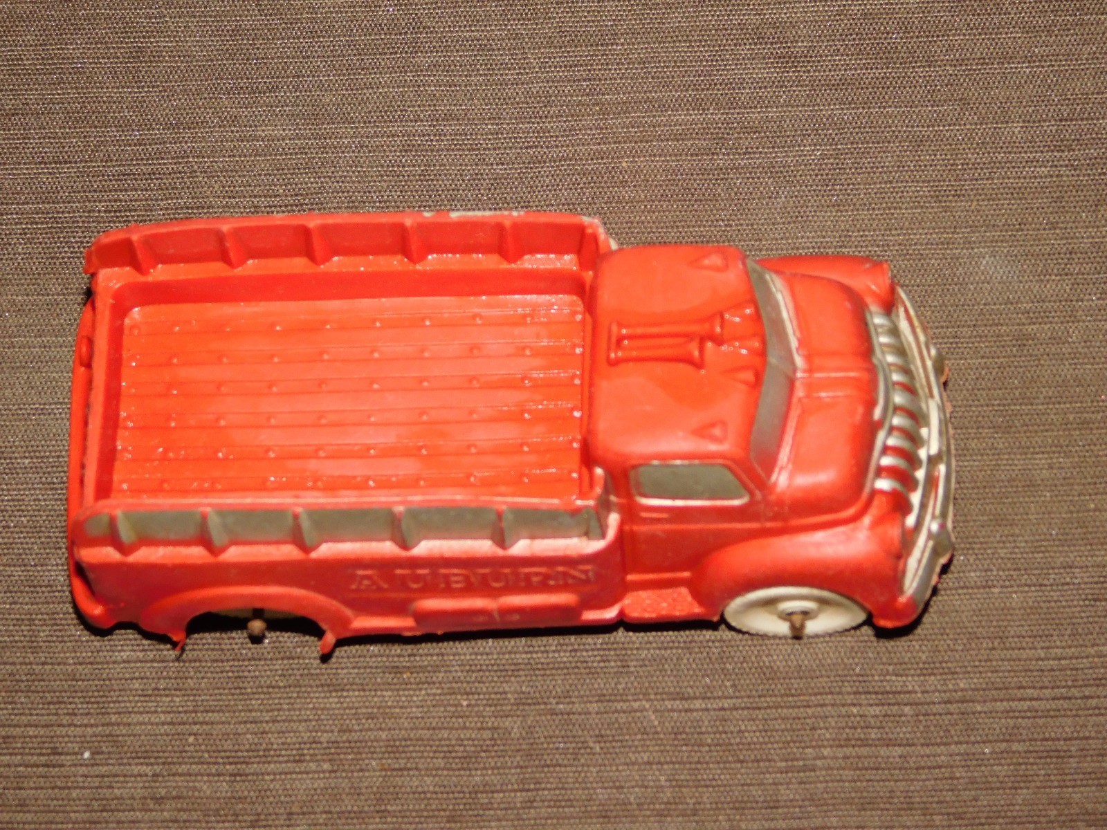 VINTAGE MADE IN USA TOY 5 1/2" LONG RUBBER PLASTIC AUBURN RED TRUCK