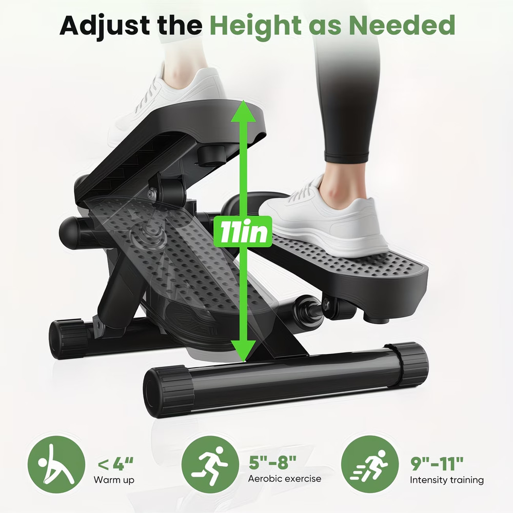 Mini Exercise Stepper with Resistance Bands - Compact Stair Stepper Machine for