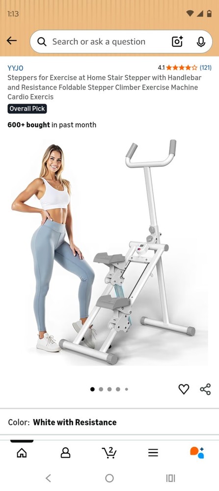 YYJO Foldable Stair Stepper with Adjustable Resistance, Handlebar, White