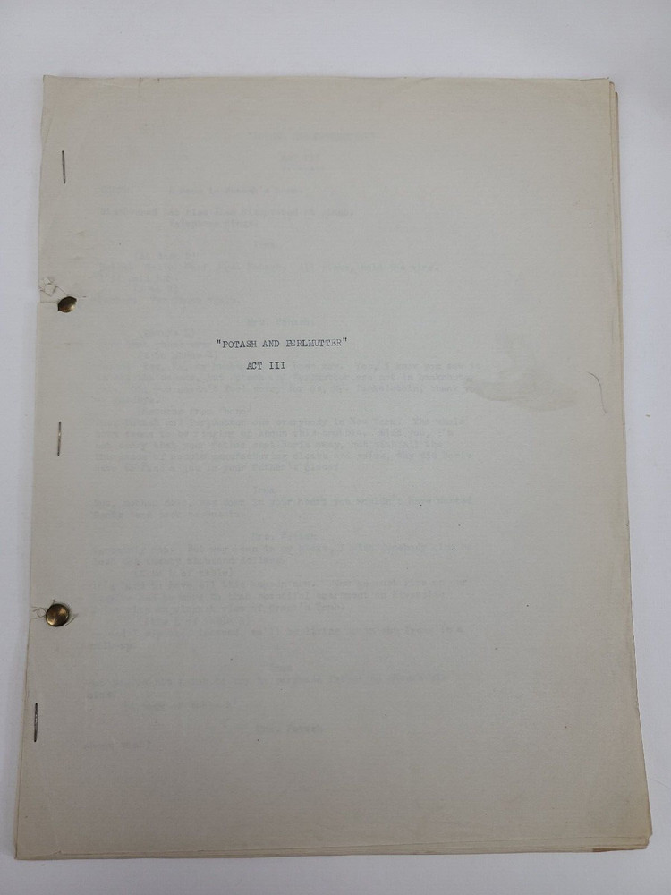 POTASH AND PERLMUTTER / 1914 Broadway Play Script, produced by A. H. Woods