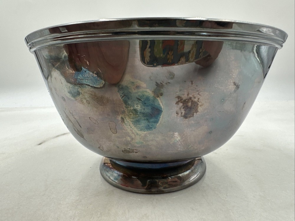 VTG Towle Silversmiths Bowl Teal Green Enamel Footed Silverplated 6"