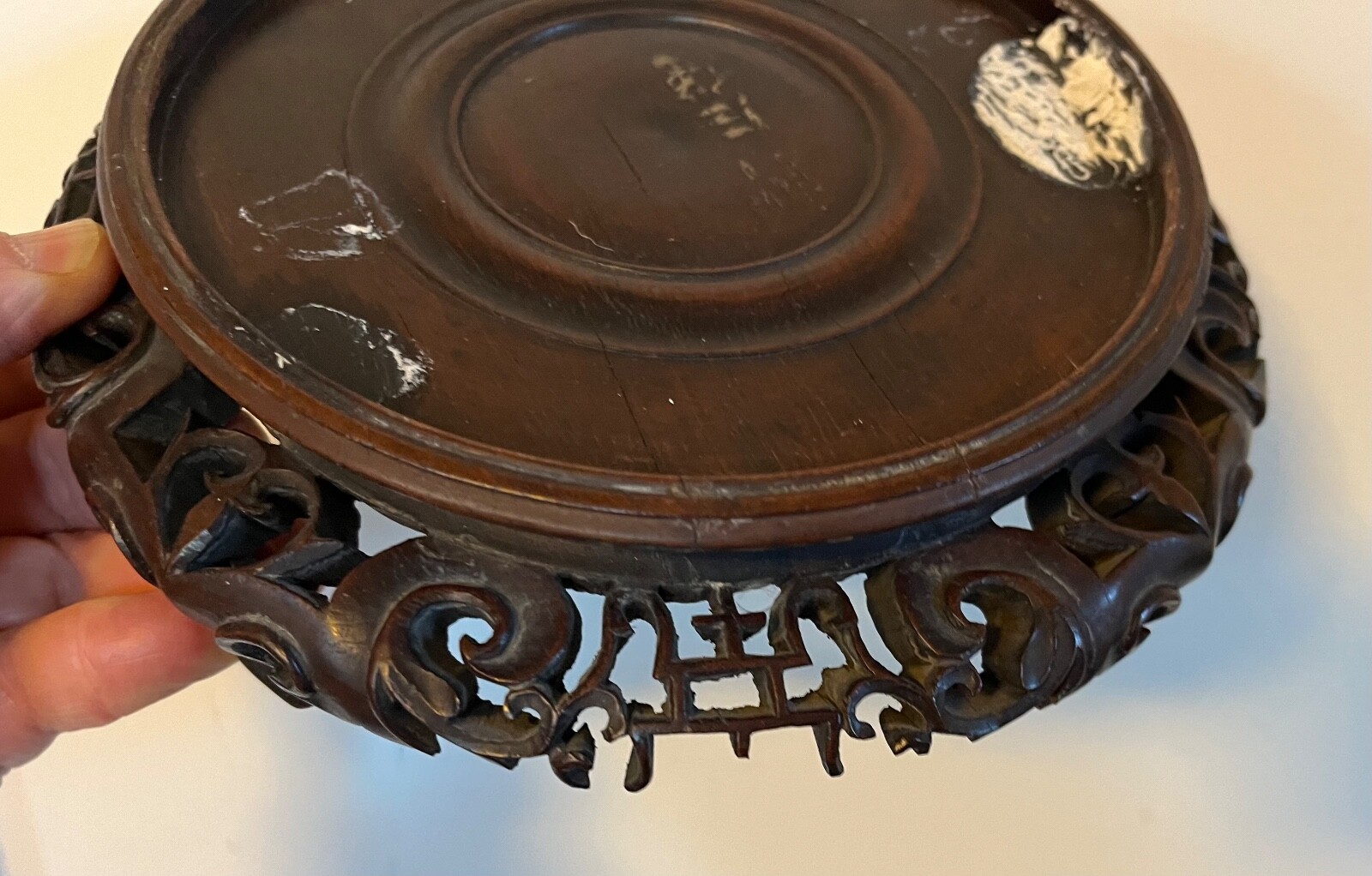 Chinese Carved Wood Display Stand for Kangxi Porcelain Vase or Lamp Base Censer