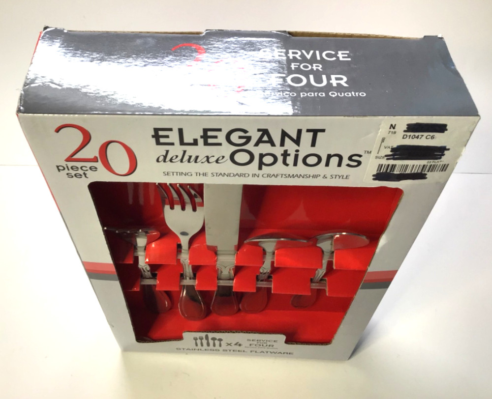 ELEGANT DELUXE OPTIONS 20PC STAINLESS FLATWARE- SERVICE FOR X4