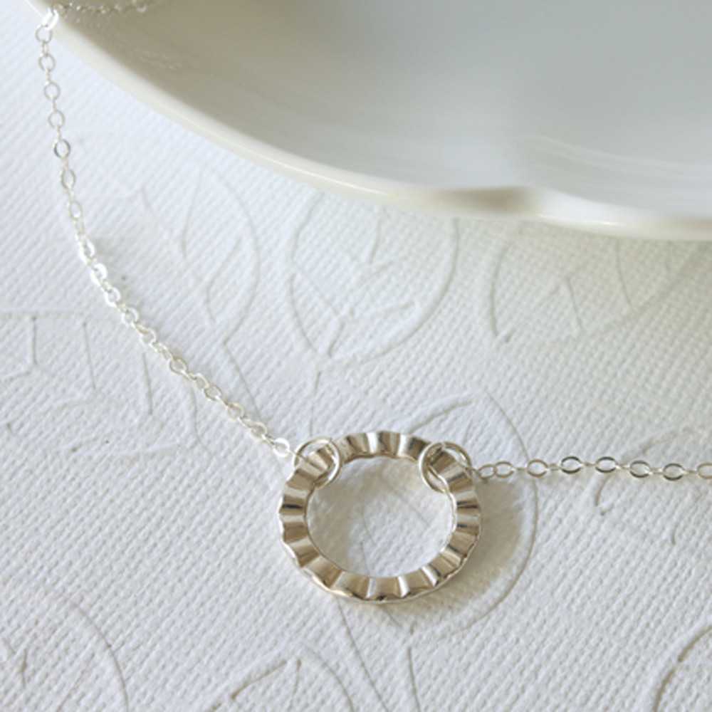 Sterling Silver Textured Circle Connector Necklace