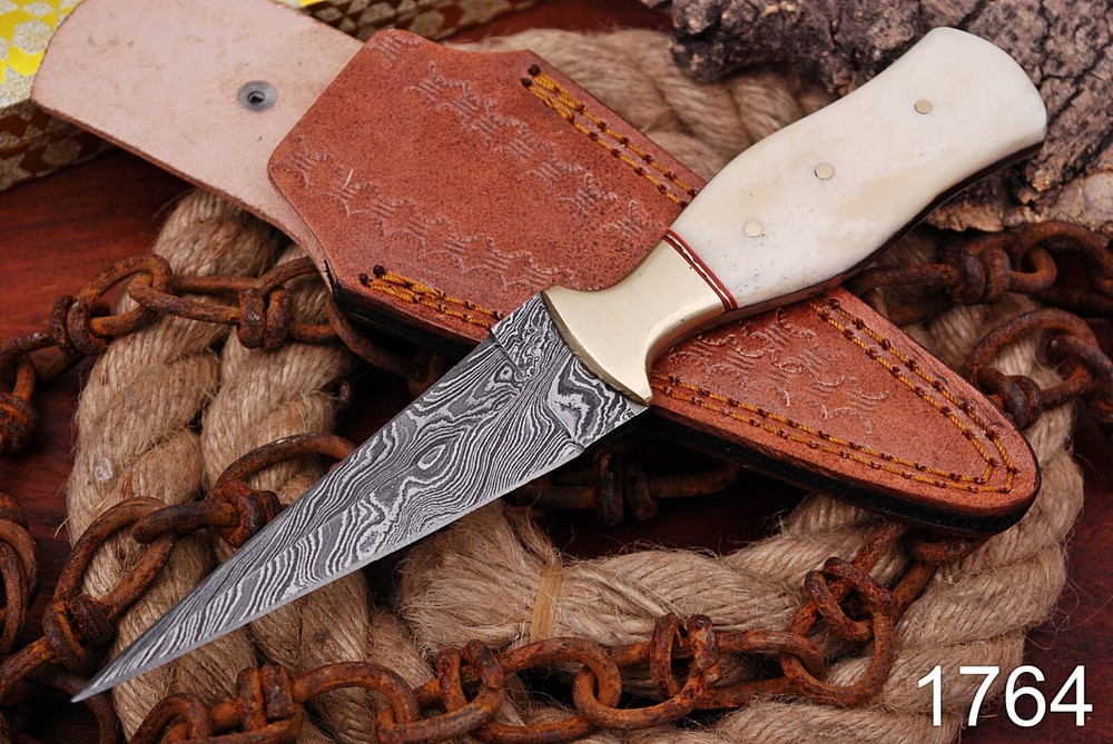 handmade Damascus knives double-edged fixed blade boot knife sheath