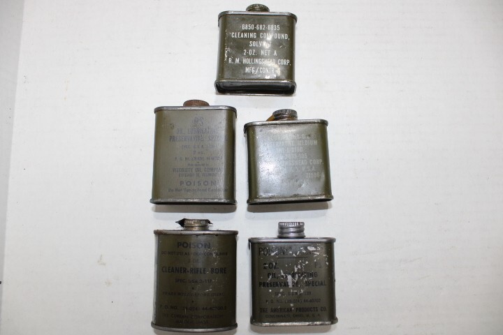 WW2 US Military Issue 2 Ounce Rifle Bore Cleaner Can Cartridge Belt Lot of 5 Can