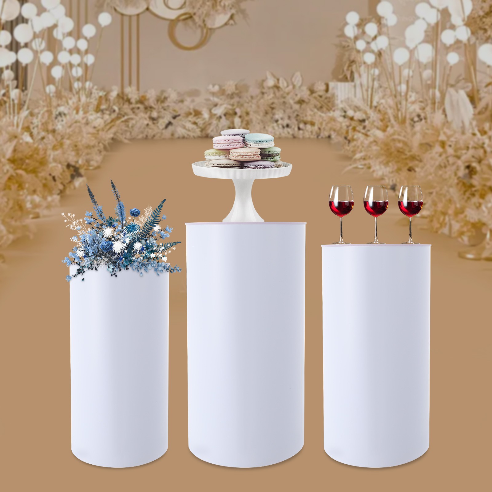 3* White Acrylic Cylinder Plinth Pedestal Stands Wedding Party Decorations