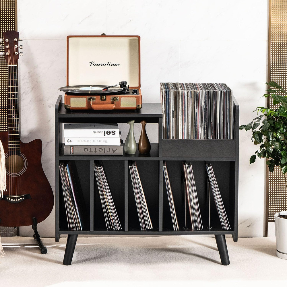 Record Player Stand, Large Record Player Table Cabinet with Open Vinyl Storage a