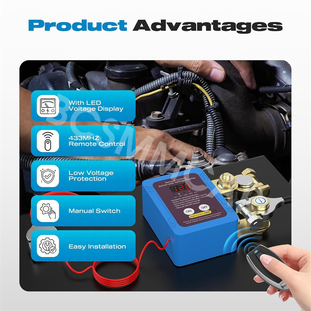 Car Battery Disconnect Switch Wireless Remote Control Power Automatic Cut Off