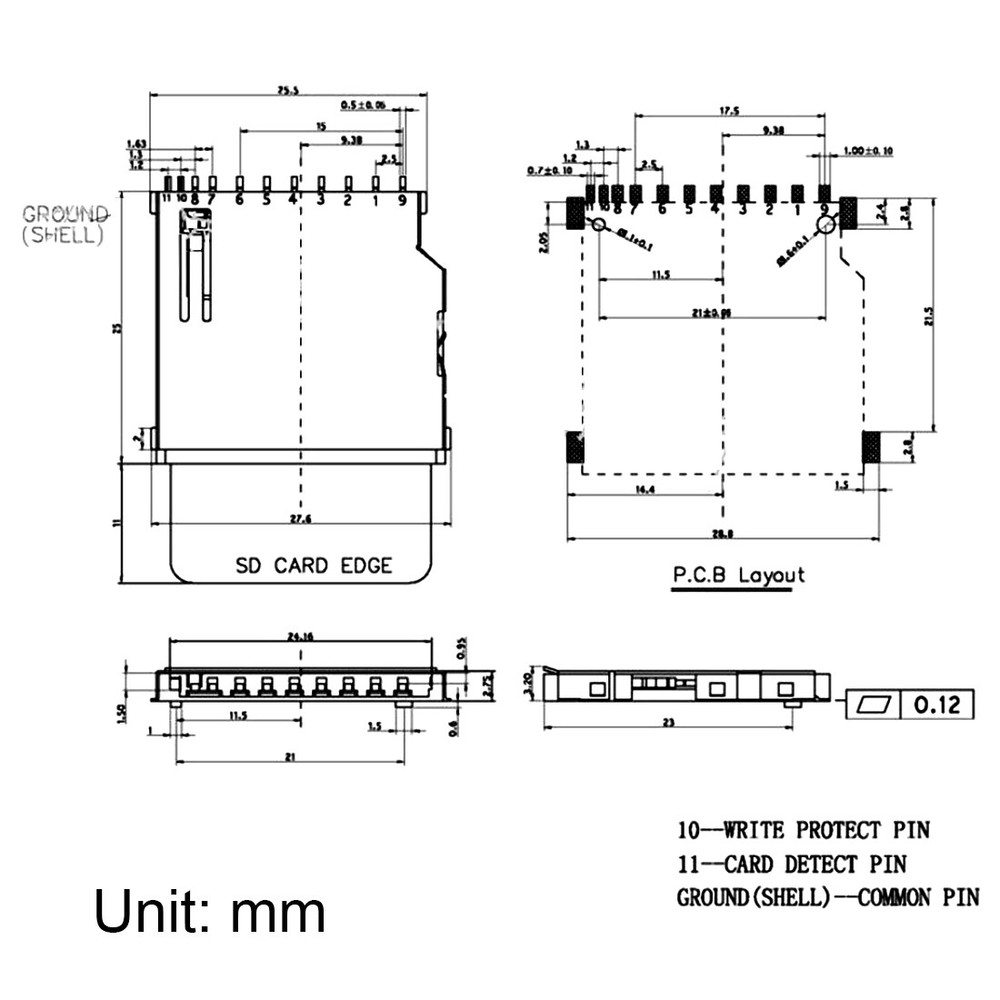 SD Memory Card Socket Long Body 11 Pin PCB Mount Connector 5pcs