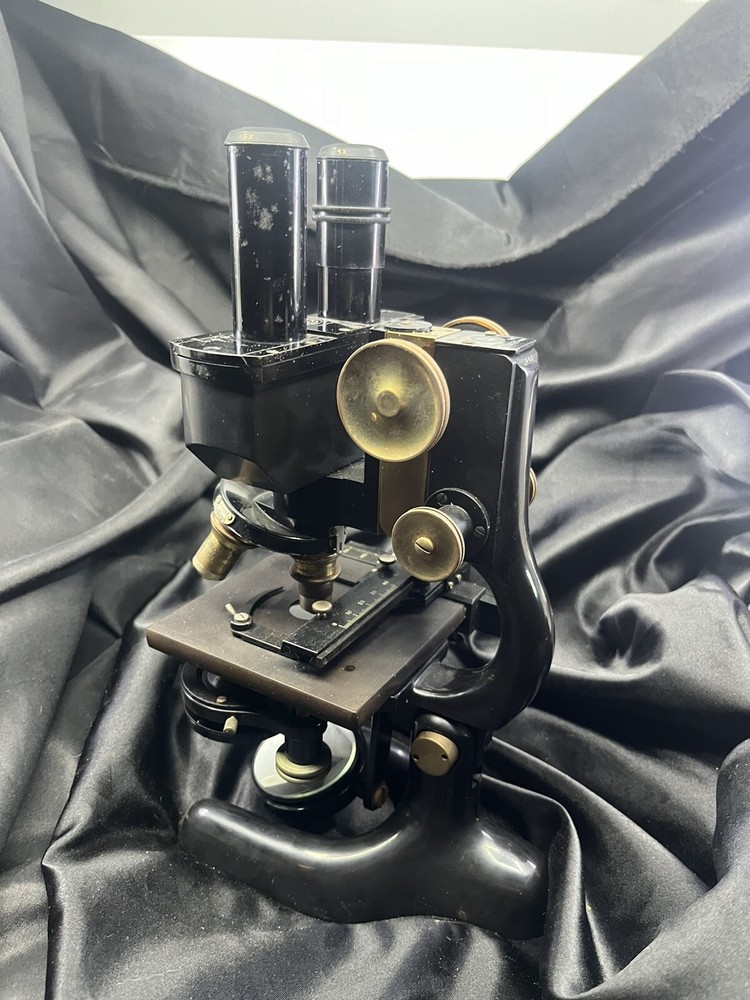 ANTIQUE BRASS BAUSCH & LOMB BINOCULAR MICROSCOPE IN BOX