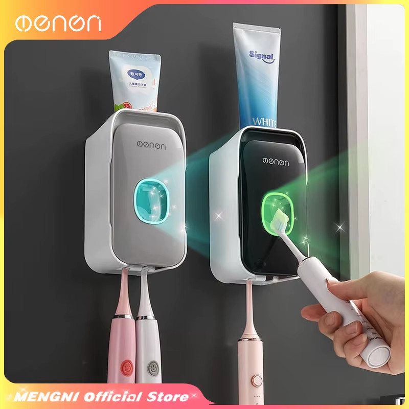 Wall‑Mounted Automatic Toothpaste Dispenser  Punch‑Free Toothbrush Holder Rack