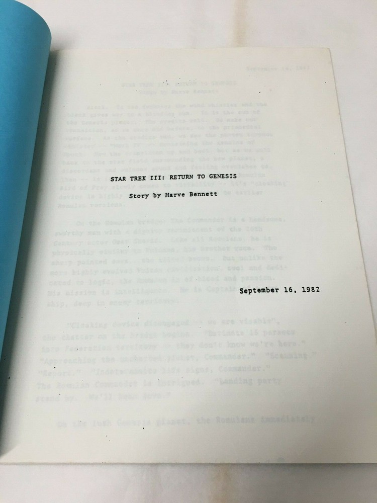 STAR TREK 3 Return to Genesis. Harvey Bennett. Paramount Pictures. Script? Three
