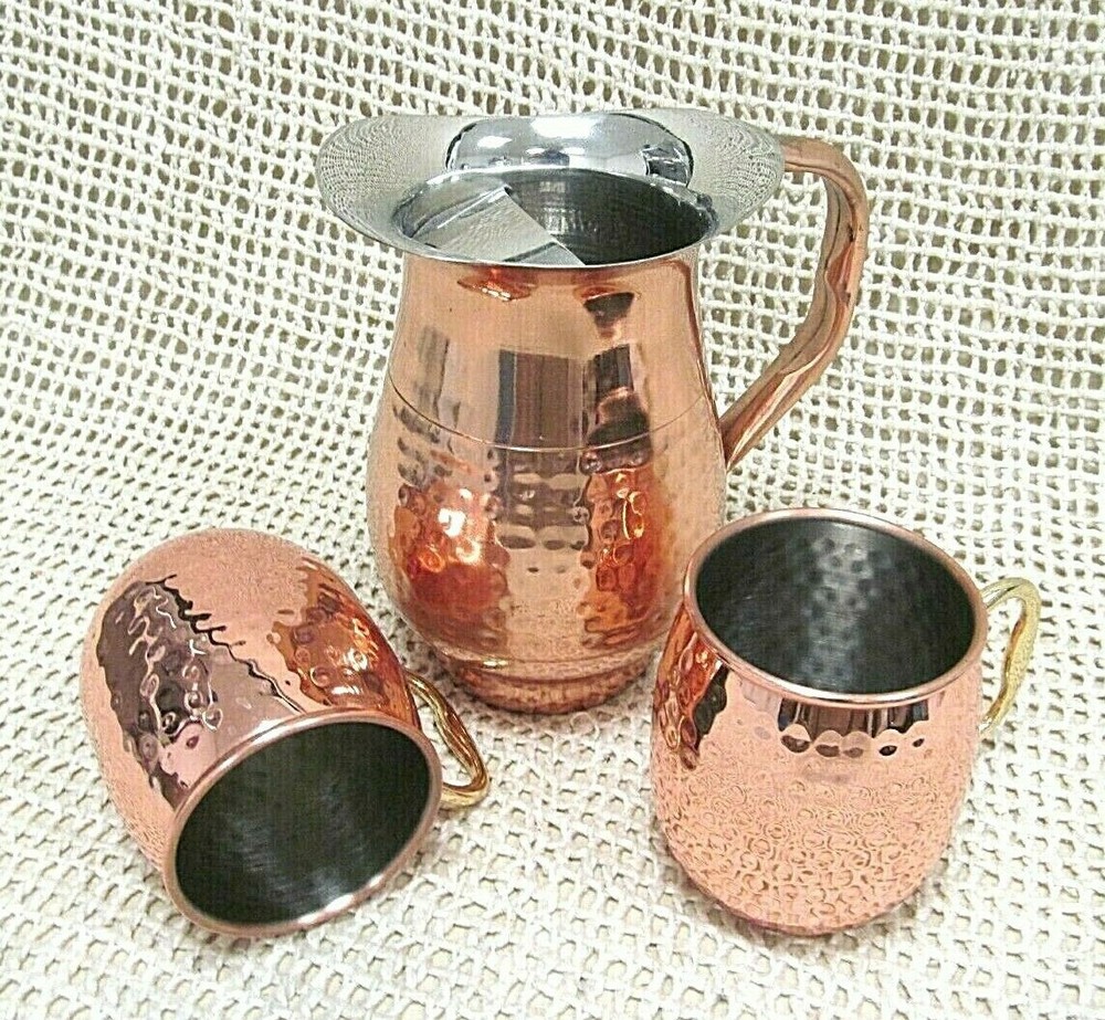 Moscow Mule ~ COPPER / STAINLESS PITCHER & 2 MUG / CUP 3 Pc SET ~ EUC