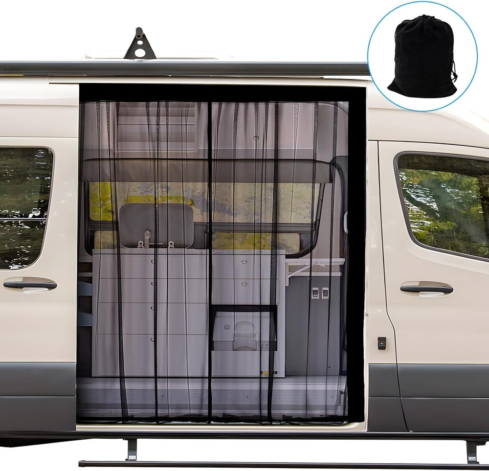 Magnetic Mesh Bug Screen for Sliding Side Van Door - Easy Installation