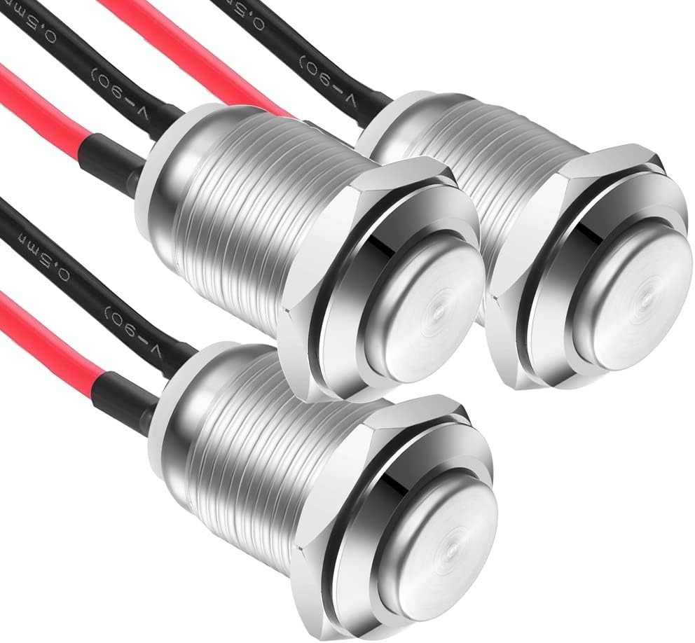 3 Pcs Latching Waterproof Push Button Switch, 12mm & Self-Locking Switches