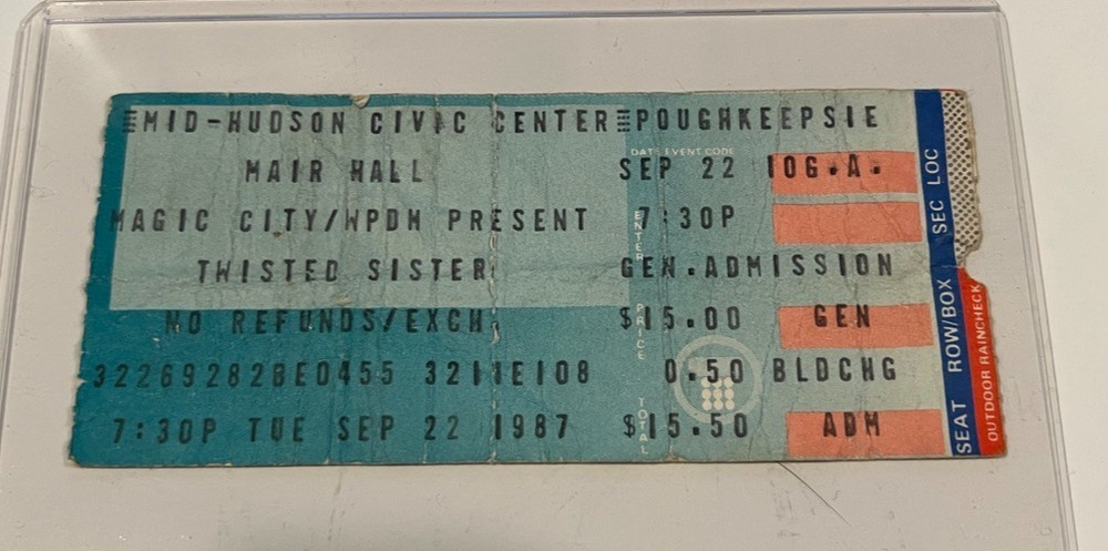 TWISTED SISTER CONCERT TICKET STUB Poughkeepsie NY September 22, 1987
