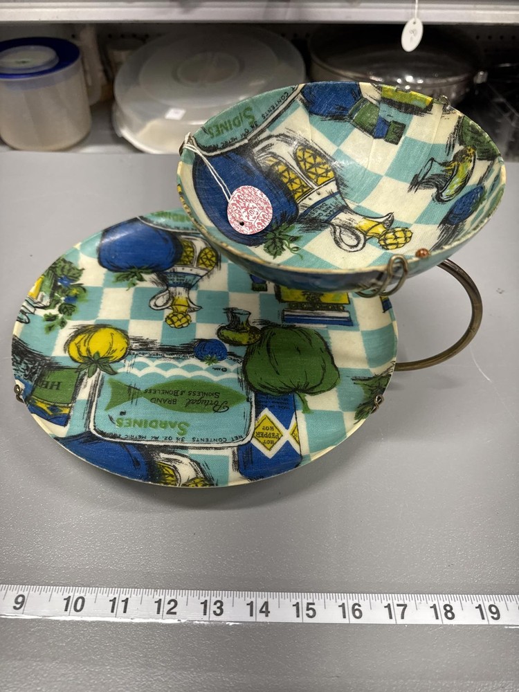 Vintage Two-Tier Serving Tray with Decorative Pattern