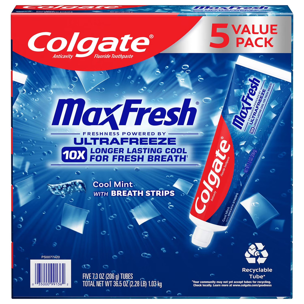 Colgate MaxFresh Toothpaste Cool Mint, 7.3 Oz 5 Pack