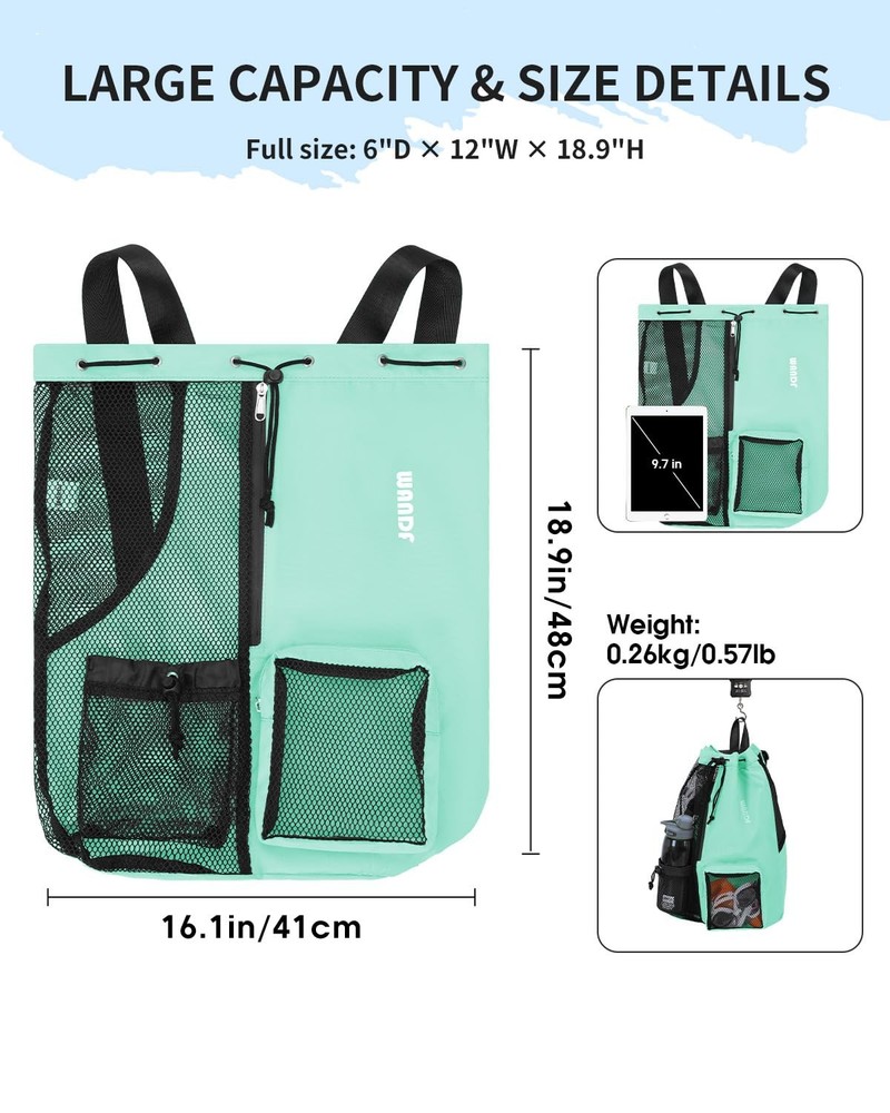 Swim Bag Mesh Drawstring Backpack with Wet Pocket Beach Backpack for Swimming...