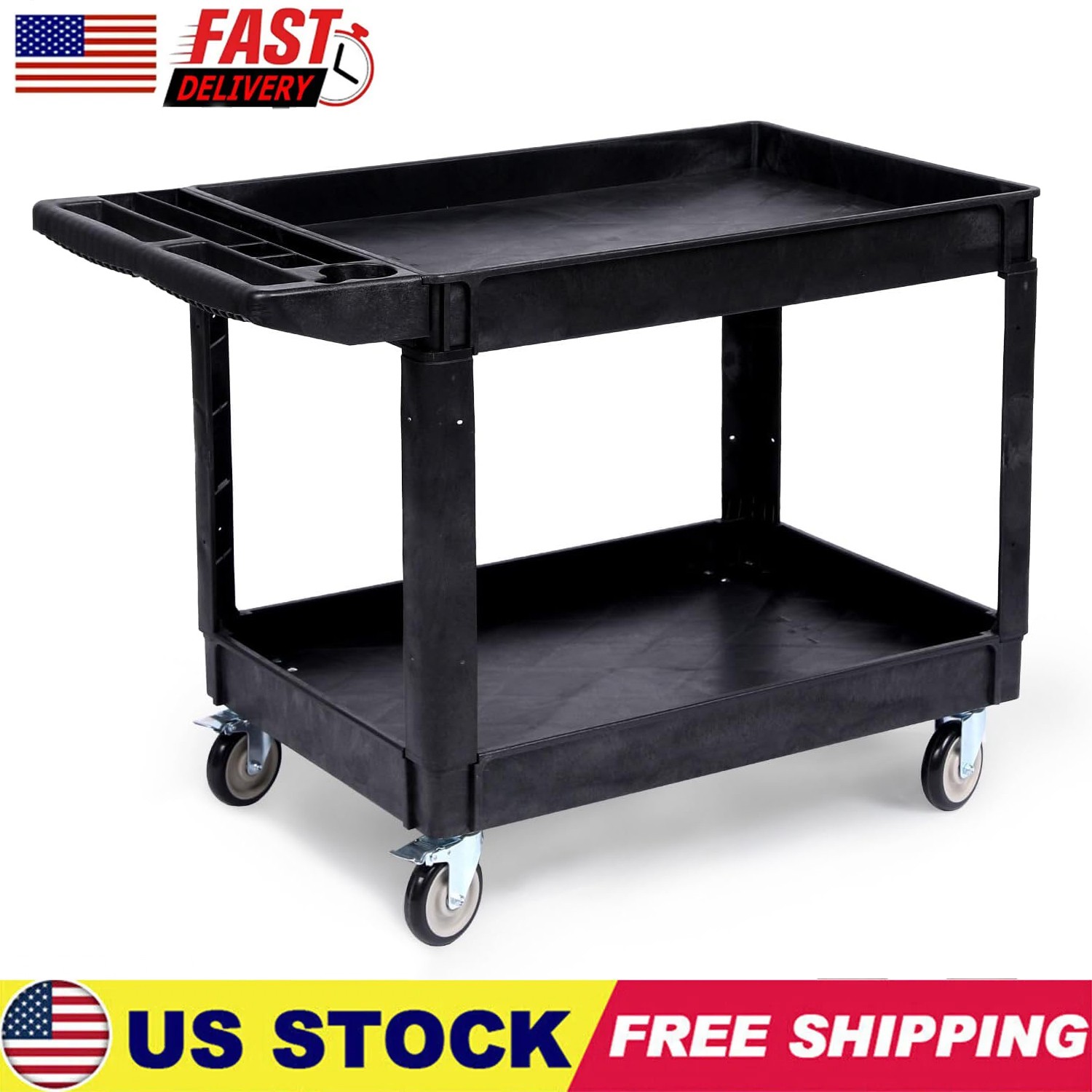 Heavy-Duty Service Shop Tool Cart, 2-Shelf, 550 lb Capacity, Rolling 40 in.