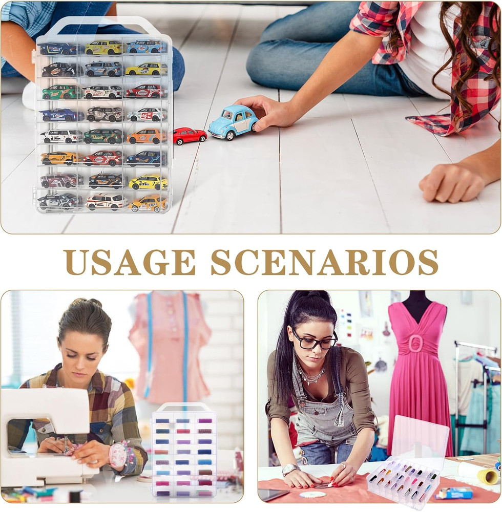 2 Pcs 46 Grids Sewing Organizer Double Sided Thread Box Storage Portable Clear P