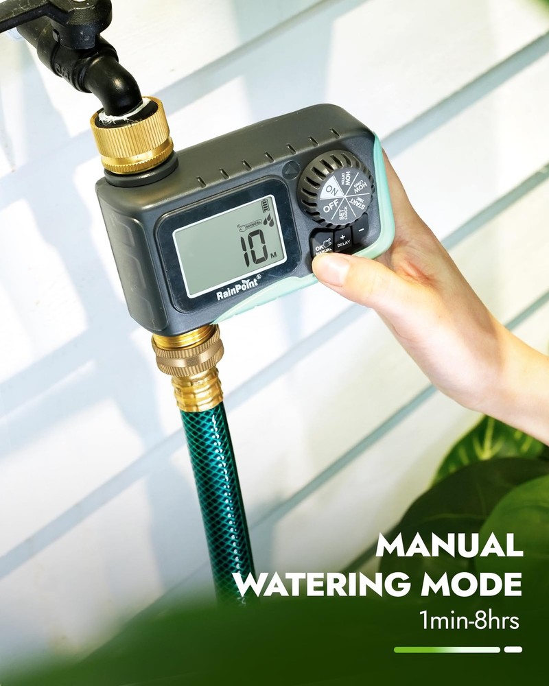 RAINPOINT Sprinkler Timer with Brass Inlet & Outlet, Programmable Hose Timer for