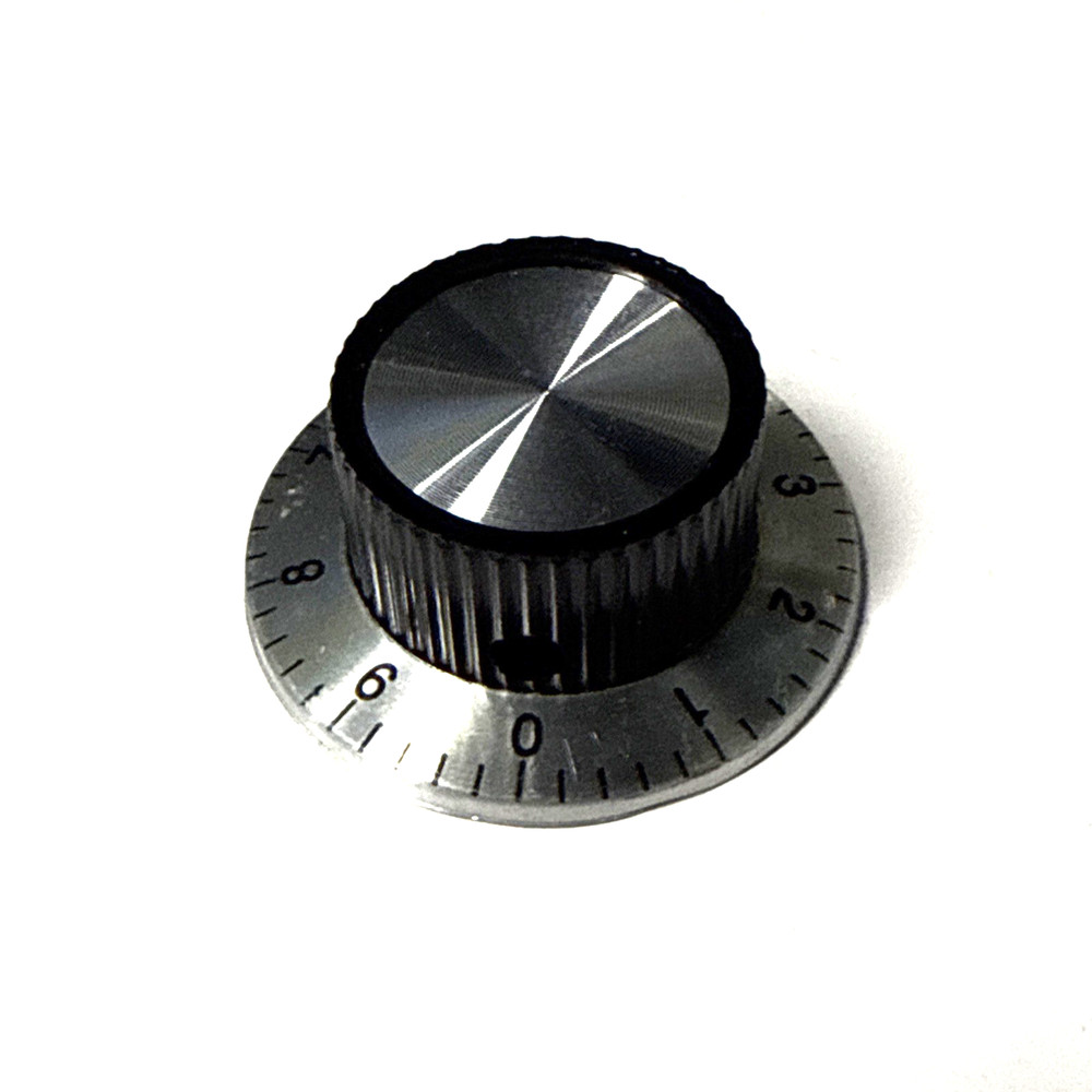 one black  knob with skirt  OD = 37 mm for 6 mm shaft 0.25 inch w/CHROME INLAY