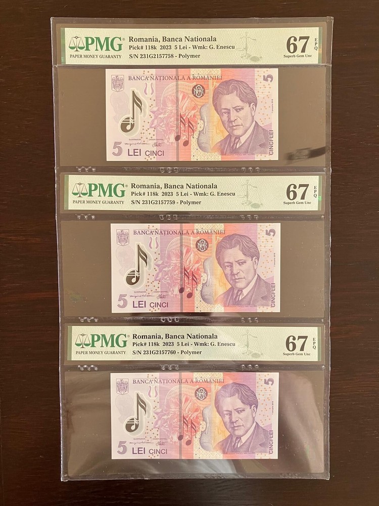 Misalignment Error 2023, Romania,  5 Lei 2023 !!, Superb Gem UNC !! Consecutive