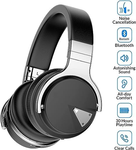 Silensys E7 Active Noise Cancelling Headphones Bluetooth Wireless - Black