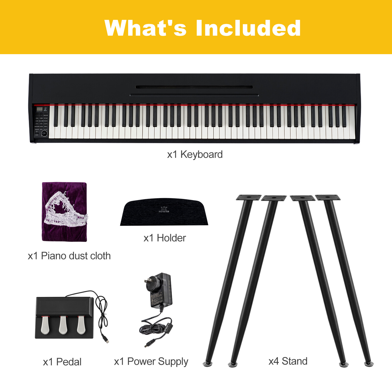 MUSTAR 88-Key Semi Weighted Digital Piano with MIDI, Triple Pedal