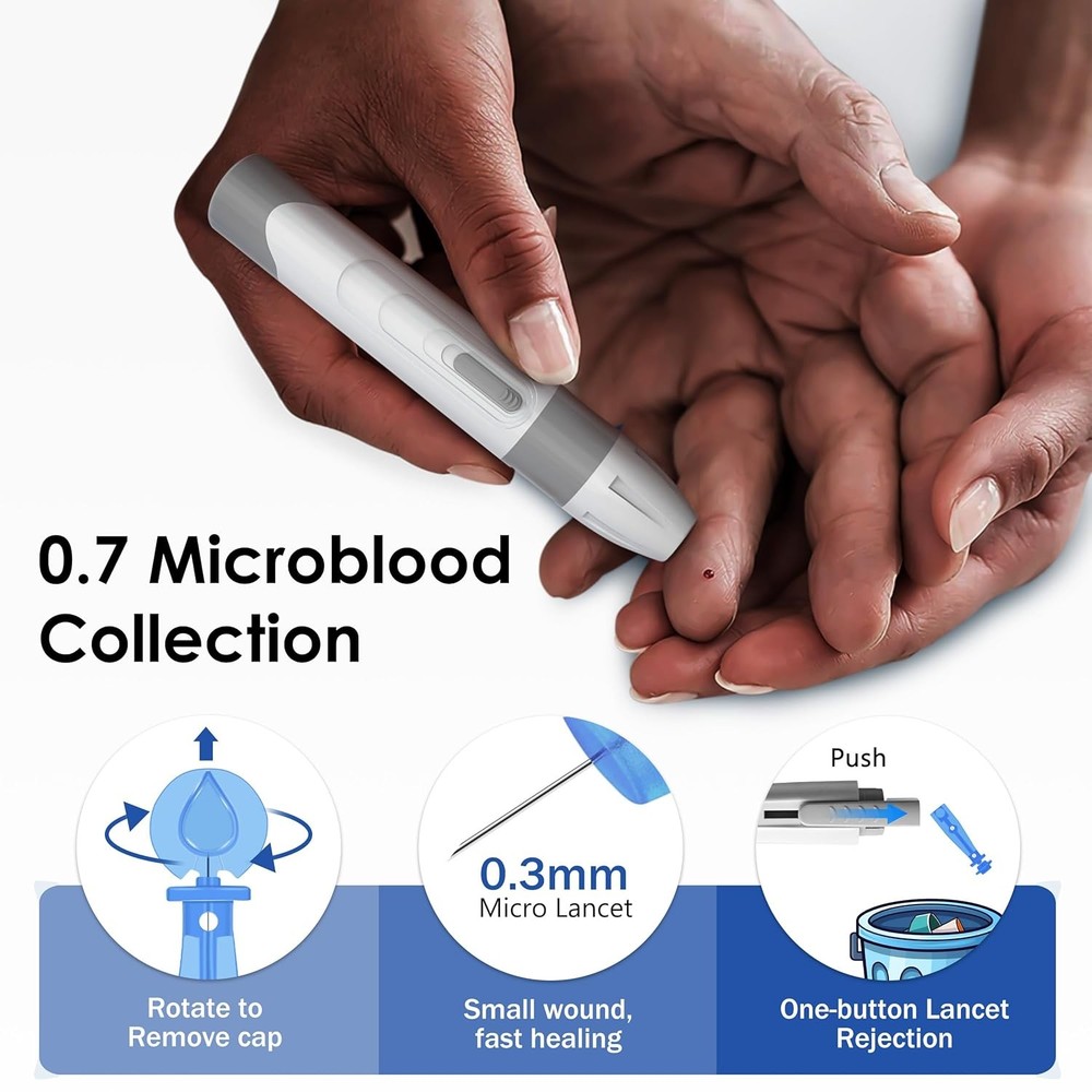 Blood Glucose Meter No Coding, Large Display, 5 Sec Read, Strips & Lancets Kit