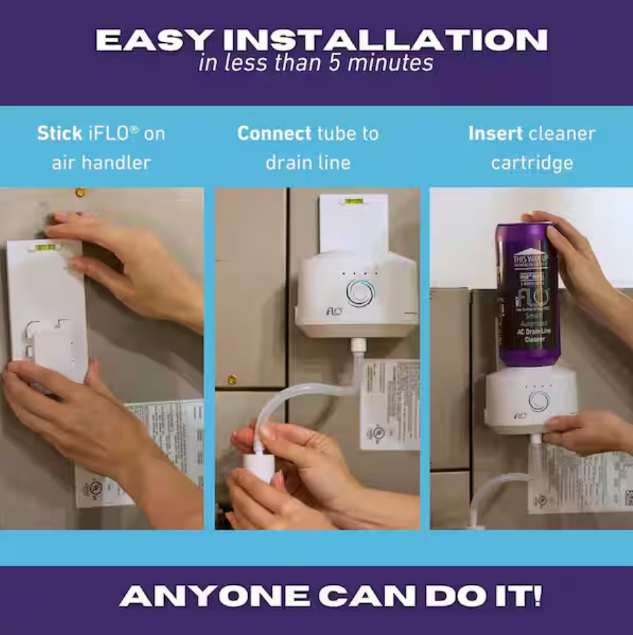 iFLO Drain Line Cleaning System Kit with Extra Refill Bottle (with Mobile App)