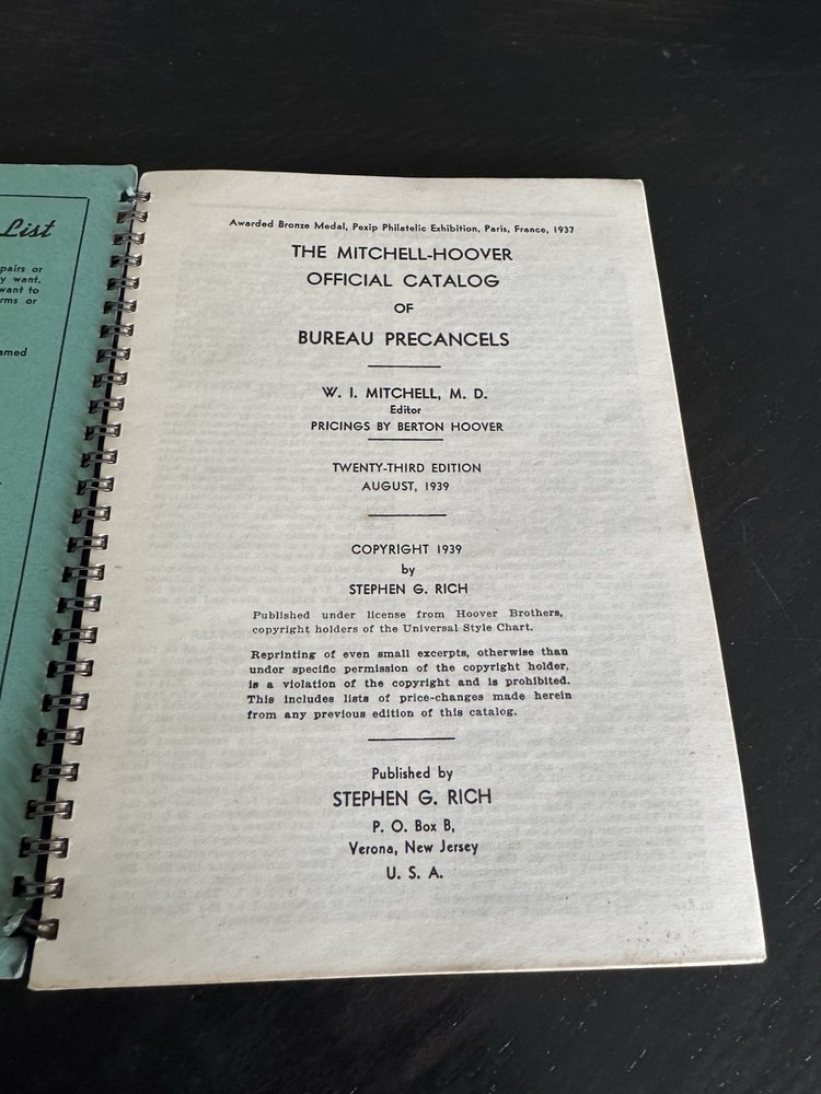 1939 United States Bureau Precancel Book Mitchell-Hoover Catalog