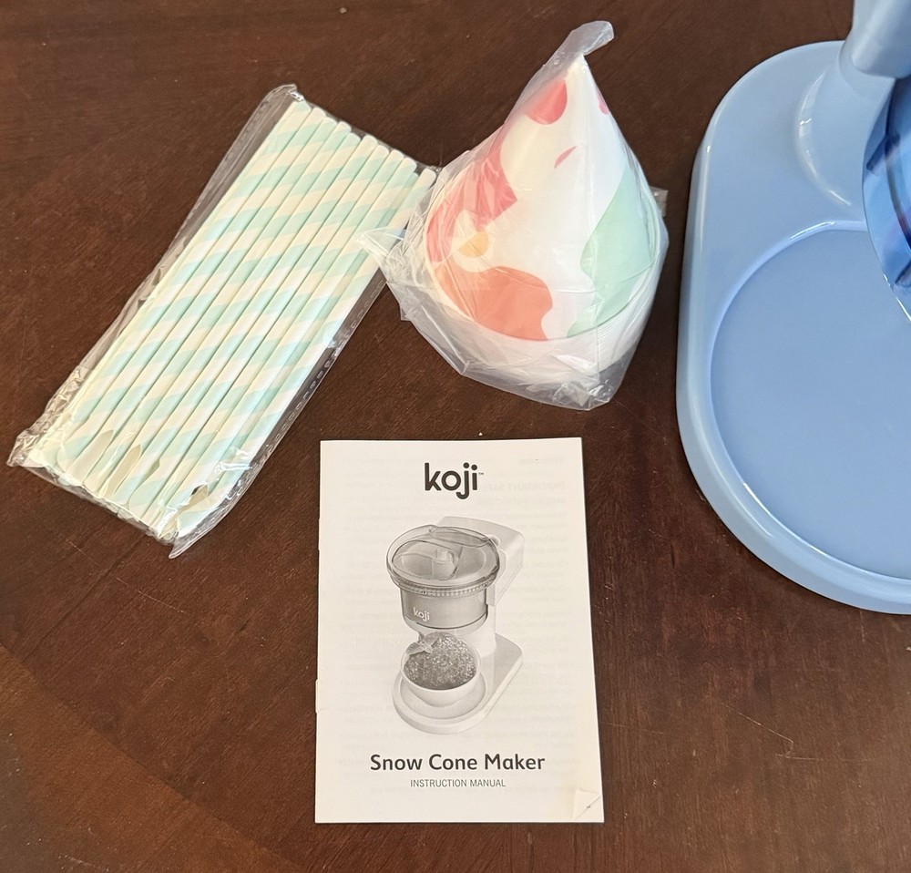Koji Snow Cone Maker Set Blue Plastic Shaved Ice Machine & Slushie Maker No Box