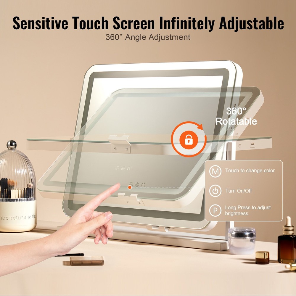 Vanity Mirror with Lights, Three Color Lighting Modes, Lighted Makeup LED Mirror