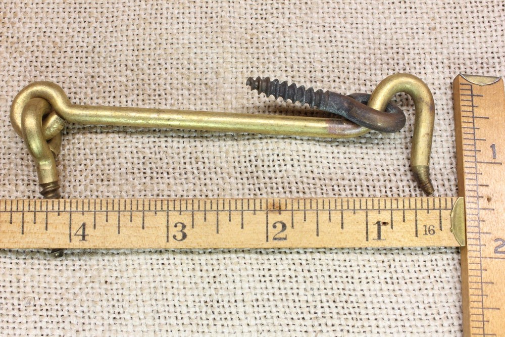 Old 4 1/2” Hook And Eye Vintage Solid Brass Latch Catch Door Shutter Outside Use