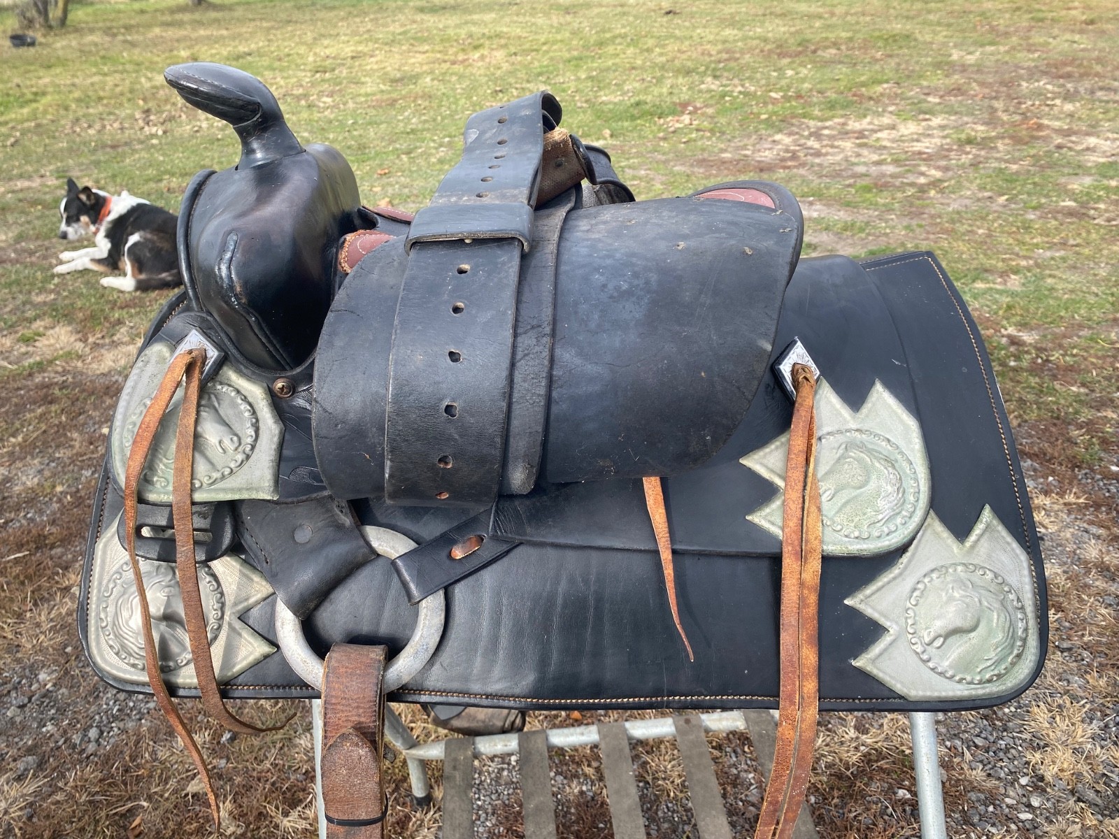 Vintage/Antique 13" youth Western parade saddle w/silver horse heads