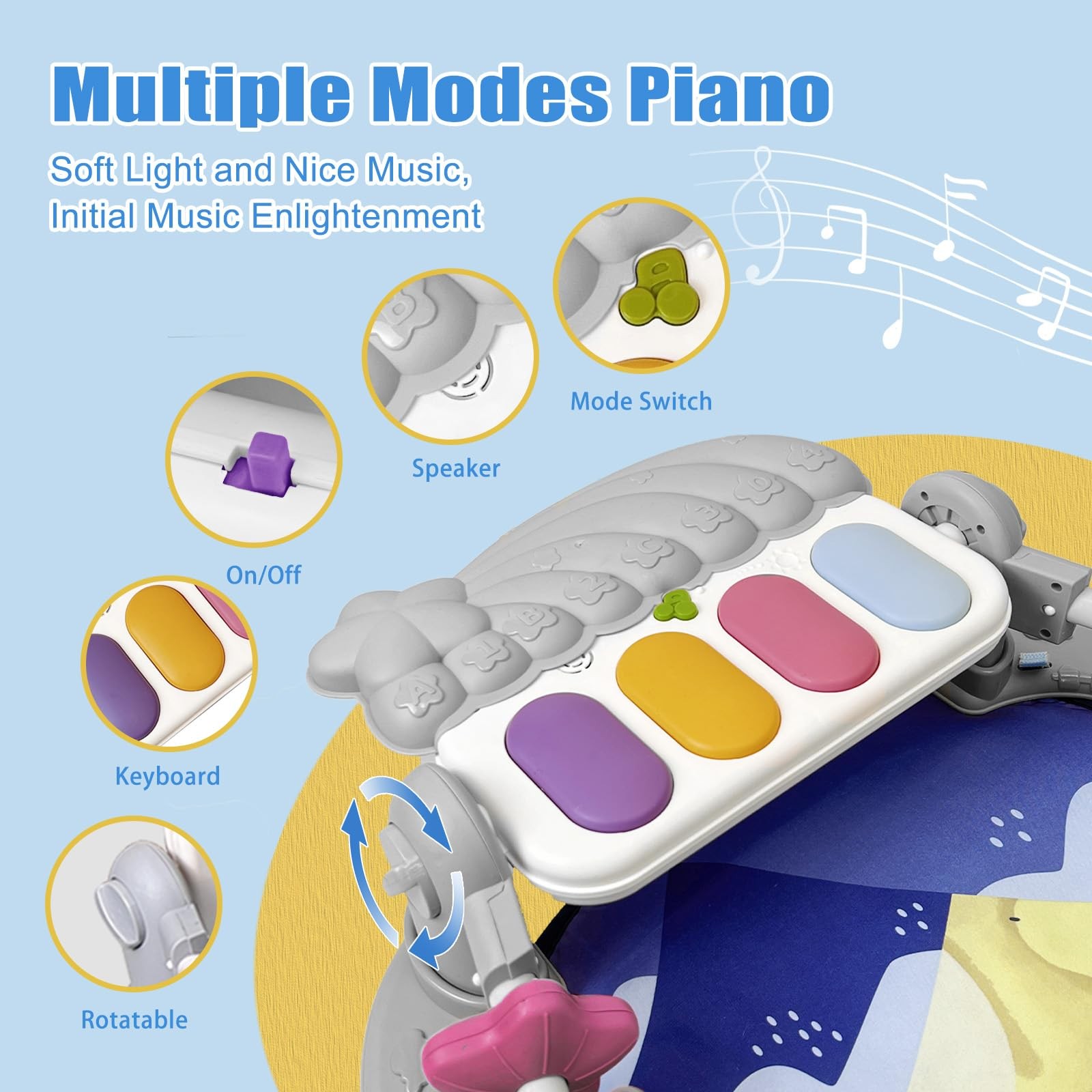 Baby Play Gym Mat, Baby Gym Activity Center, Kick and Play Piano with Music a...