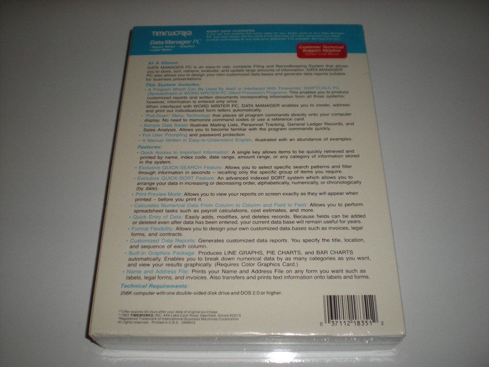 Timeworks Data Manager PC dos database new in box 5.25"