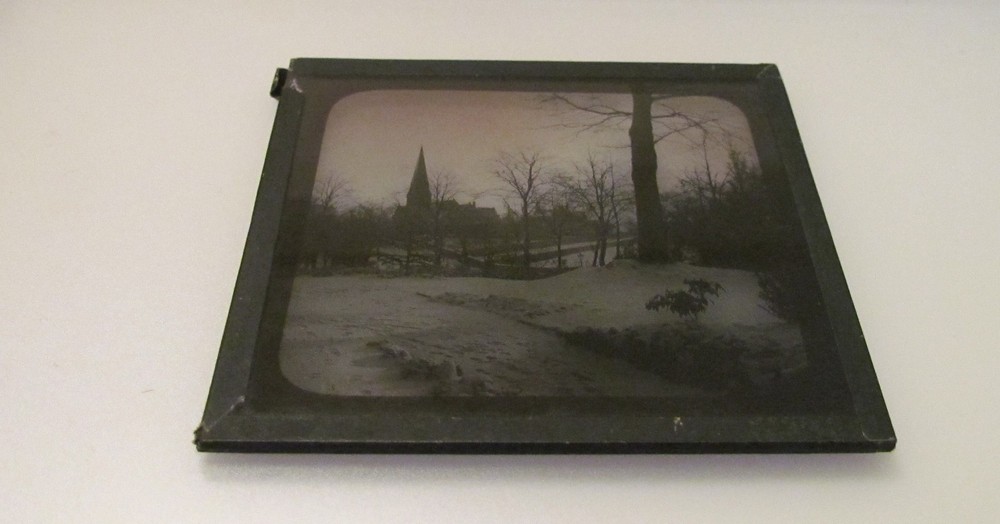 Glass Magic lantern slide A WINTER SNOW SCENE C1910