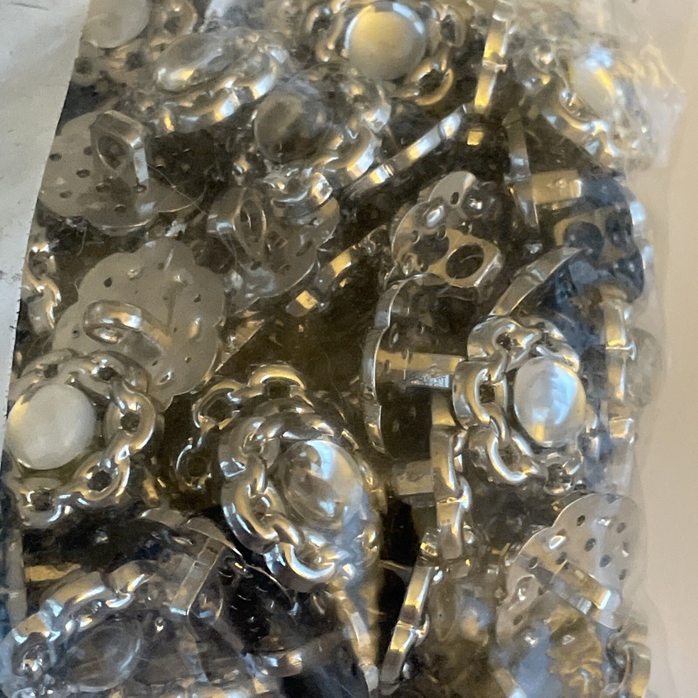 Set 8 Silver Tone Plastic Buttons Mirror Cabochon 5/8”
