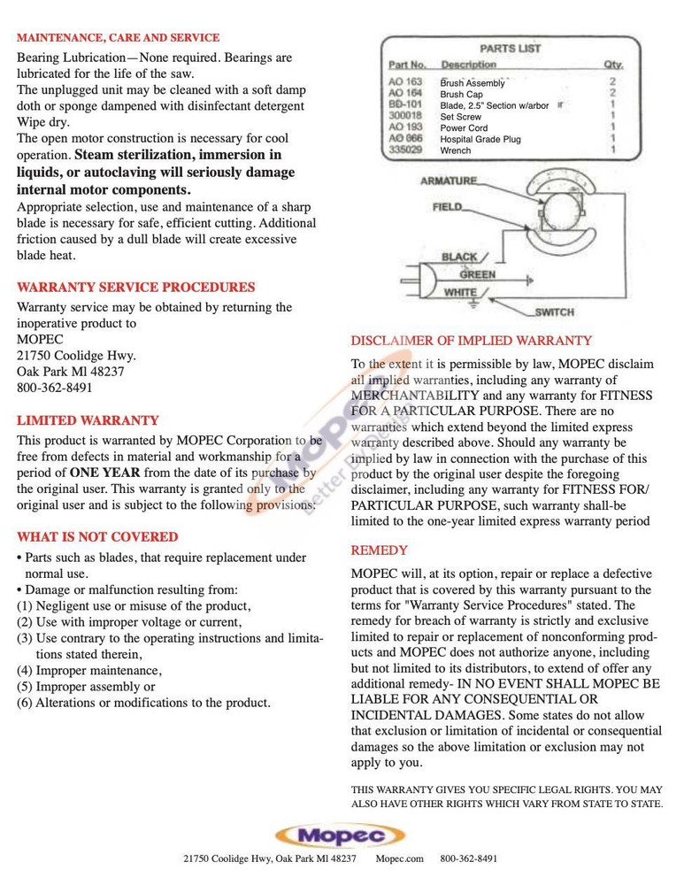 Mopec BD045 Autopsy Saw -A-