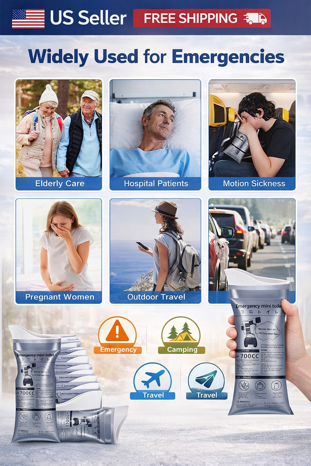 Pack of 10 Disposable Urinal Bags Camping Pee Bags Unisex Urine Bag Vomit Bag