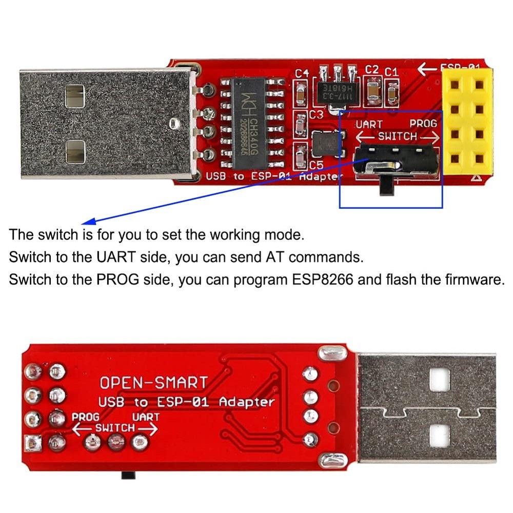 Wishiot ESP-01S Programmer USB to ESP-01 Adapter ESP8266 2PCS adapter