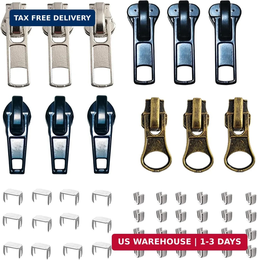 12 Pcs Zipper Pull Replacement 5 Zippers Repair Kit #5 Lockable Sliders,