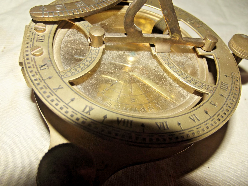 Brass Sundial & Compass Replica Maritime Navigation Aid