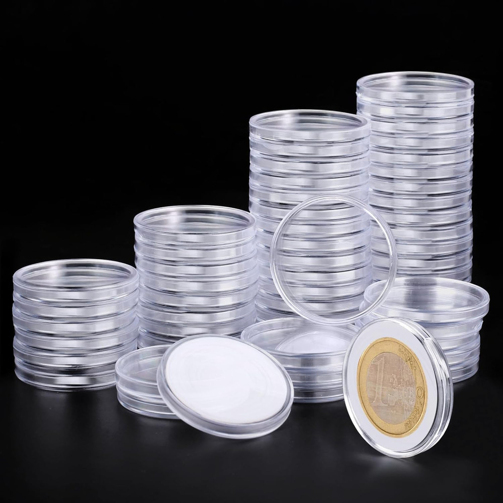 60-Pack Clear Plastic Coin Capsules | 40mm Holders with Adjustable Gaskets