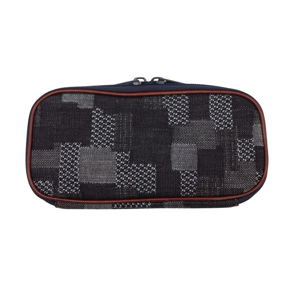 Denim round-zip pen case, patchwork pencil case, LDD RZP 101